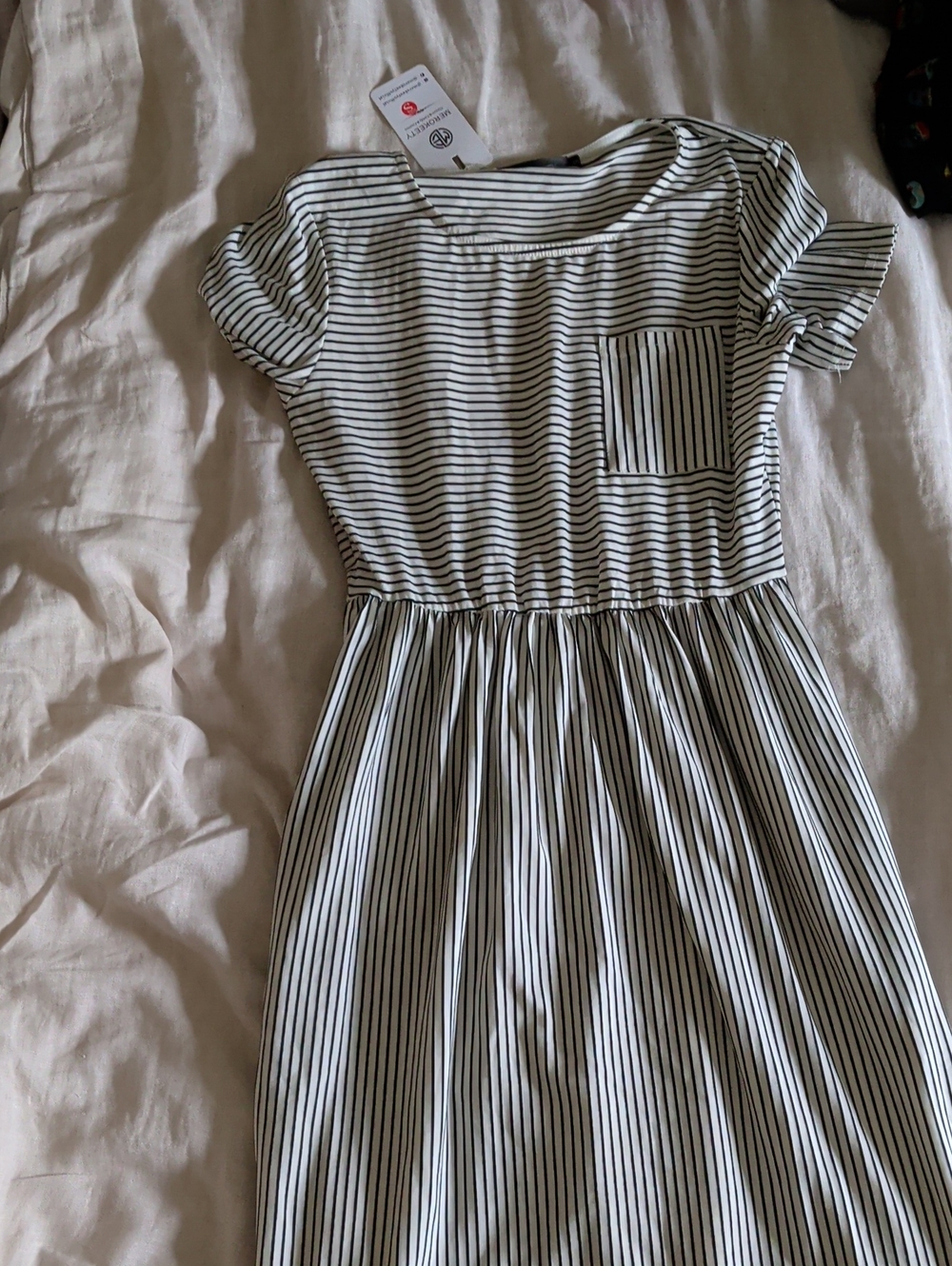 Striped Midi Dress with Pocket - Black & White